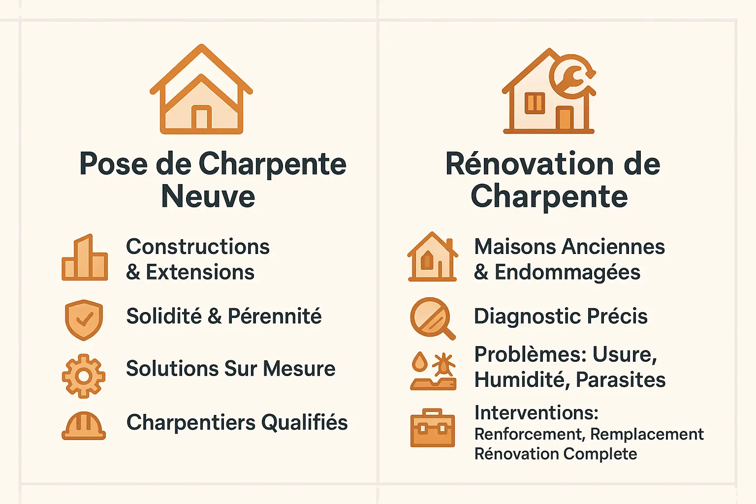 Comparaison charpente neuve et rénovation