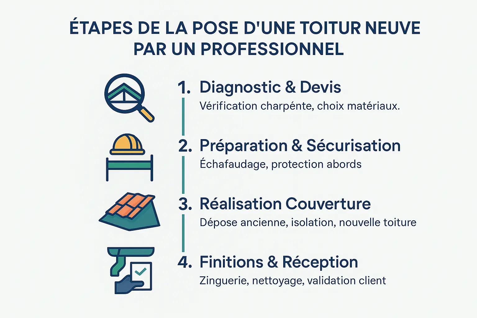 Illustration des étapes de pose d'une toiture neuve à Toulon