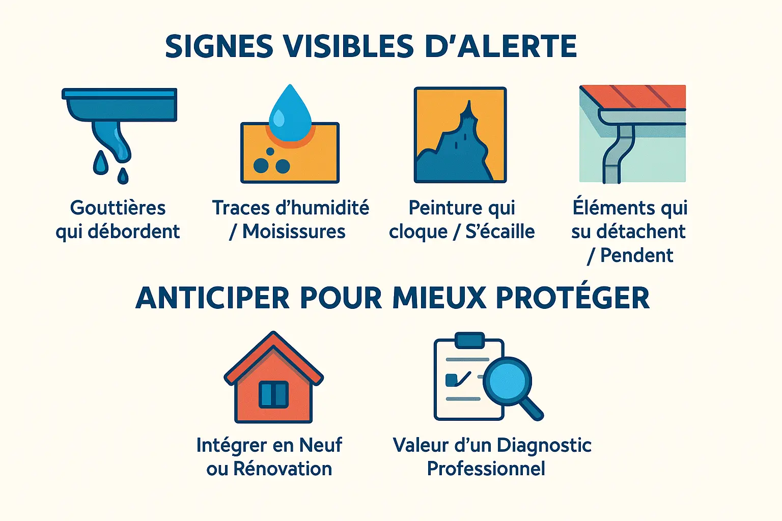 Illustration des signes d'alerte pour la zinguerie