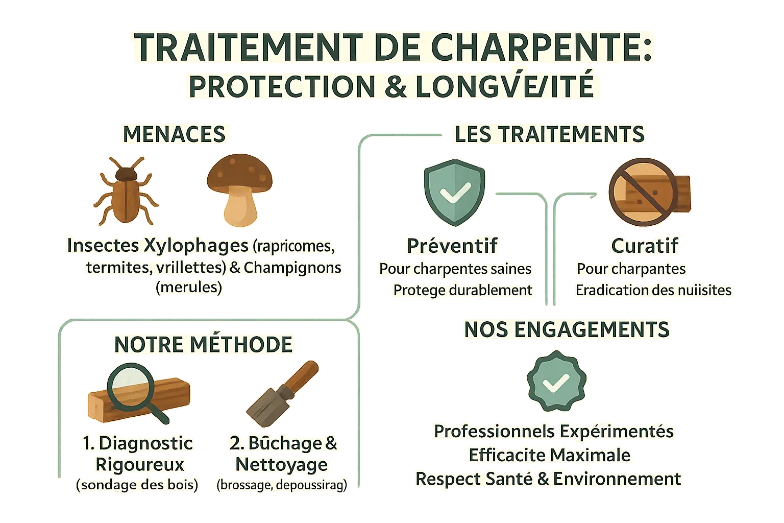 Illustration du traitement d'une charpente traditionnelle à Toulon